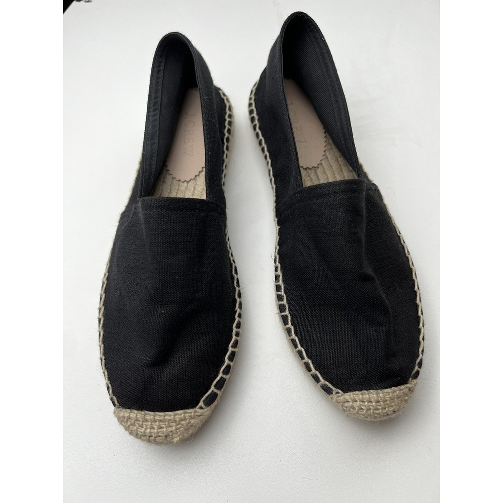 J Crew Black Canvas Espadrille  Flat Women Shoes Spain Linen 6 New